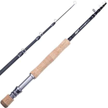 RIFT Apache II Fly Fishing Rod – Carbon Fiber Telescopic Fishing Rod – One-Piece Travel Fishing Rod – Fast Action Fly Rod with Aluminum Reel Seat, Stainless Guides, and Folding Hook Keeper
