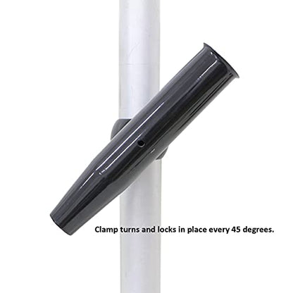 T-Top Rod Holder Aluminum Single clamp on fit 2.5",2.375",2.25",2" inch Horizontal or Vertical Fishing Boat Tower/Leaning Post/Rail Raider - color: Black