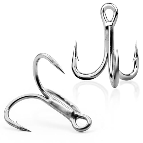 9KM DWLIFE Treble Hooks 4X High Carbon Steel Triple Hooks Fishing Hooks for Big Salmon Trout Bluefish Catfish Hooks 10 pcs - color: Silver, size: 10#