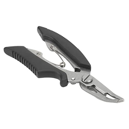 Fishing Pliers Multi Function Lure Pliers with Curved Mouth Stainless Steel Fishing Hook Remover and Line Cutting Scissors Braid Cutters for Outdoor Fishing Durable (Black) - color: Black