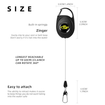 SF Fly Fishing Zinger Retractor 3PCS Steel Cord Black