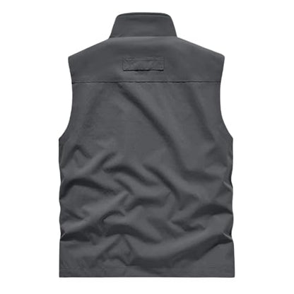 Mens Golf Vest Waterproof Fishing Shirt Zip Up Sleeveless Jacket with Pockets Outdoor Camping Hiking Shirts Travel Photo Vest - color: A06 Gray, size: Large