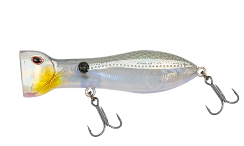 Nomad Design Chug Norris 72 Topwater Popper Lure – 3" - 3/8oz Floating Autotune Plug for Freshwater & Saltwater – Erratic Yet Natural Action - Proven on Big Bass and Smaller Saltwater Species - color: Holo Ghost Shad