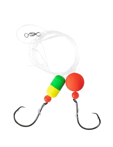 BLUEWING 3Pcs Pompano Rigs for Surf Fishing Pre-Rigged with Floats, High-Low High Carbon Steel Circle Hooks Saltwater Fish Tackle - size: 2/0 - 3pcs