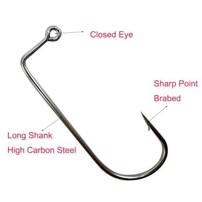 50pcs/100pcs Aberdeen 90 Degree Fishing Jig Hooks Long Shank Forged Barbarian Hooks High Carbon Steel Fishing Hooks for Freshwater & Saltwater Size: 6#-6/0# - size: 1/0#-100pcs
