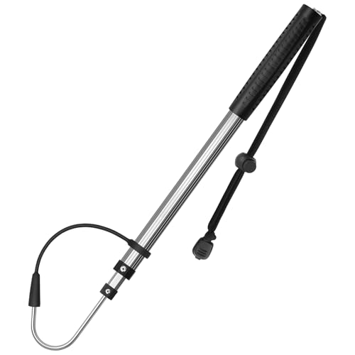 SANLIKE Telescopic Fishing Gaff, Aluminum Pole, Stainless Steel M8 Hook | Ultralight 4.62oz aluminum telescopic gaff (11.4"-24") with nonslip rubber handle, sharp stainless hook & safety lanyard - color: Grey, size: M-Extended 34.84"