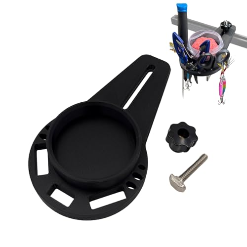 Kayak Fishing Bait Holder, Rail Mount Fishing Tool Organizer, No Drill Kayak Accessories for Lures, Hooks, Pliers & Tackle Storage, Compatible with Kayak and Boat Track Rails, Black