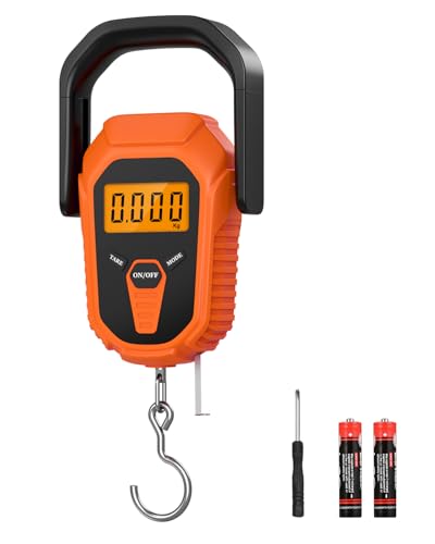 Digital Fishing Scale with Lip Gripper & Tape Measure, 110lb/50kg Waterproof Fish Weight Scale with LCD Display, Hanging Fish Weigher for Bass Fishing & Boat, Perfect Fishing Gifts for Men - color: Orange
