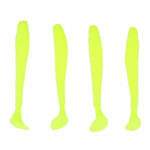 50PCS Fishing Lures Bass Worm Bait, 5cm Soft Plastic Fishing Lures T Tail Grub Worm Baits Fish Tackle Accessory - color: yellow