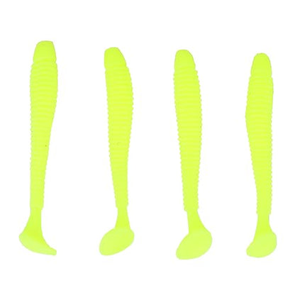 50PCS Fishing Lures Bass Worm Bait, 5cm Soft Plastic Fishing Lures T Tail Grub Worm Baits Fish Tackle Accessory - color: yellow