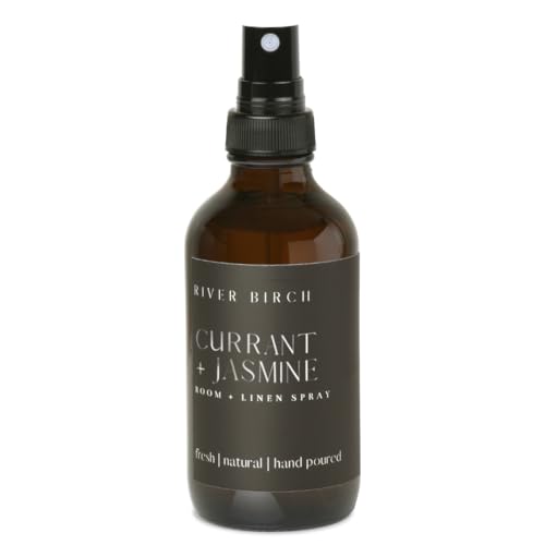 River Birch Currant + Jasmine Scented Linen and Room Spray | Home Fragrance | 4 oz Glass Amber Bottle | Luxury Signature Scent | Handmade in Texas - color: Currant + Jasmine