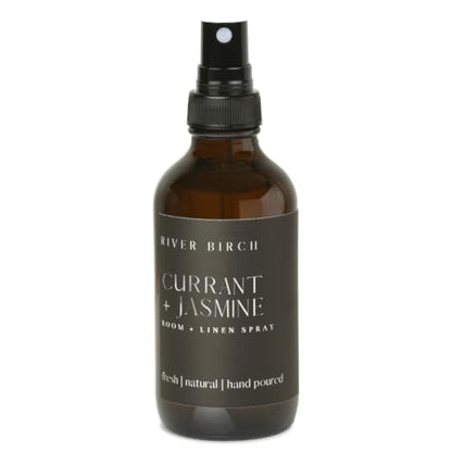 River Birch Currant + Jasmine Scented Linen and Room Spray | Home Fragrance | 4 oz Glass Amber Bottle | Luxury Signature Scent | Handmade in Texas - color: Currant + Jasmine