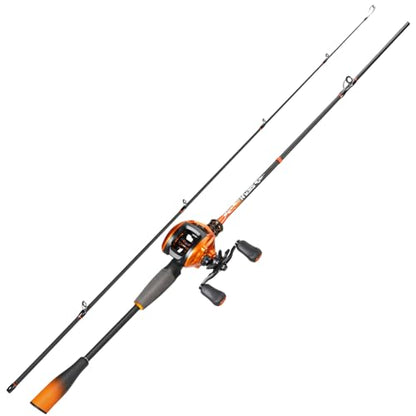 Sougayilang Baitcaster Combo – IM6 Graphite 2-Piece Rod, M/MH Power, Stainless Steel Guides, 6.3:1 Gear Ratio, 18LB Drag for Bass, Walleye, Catfish Travel Combo - color: Cast-Right Hand, size: 7 FT