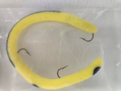 Kelly's Striper 12 Pack Anise Scented 3 Hook Pre-Rigged Worms, Plastic, 5.5 Inches, 8 Colors, Made in USA - color: Yellow/Black
