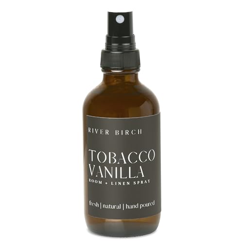 River Birch Luxury Linen and Room Spray - Tobacco Vanilla Home Signature Scent - Room Fragrance Spray - Fragrant Fresh Linen Air Freshener For Bedding - Handmade in Texas - 4 oz Glass Amber Bottle - color: Tobacco Vanilla