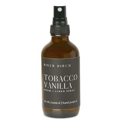 River Birch Luxury Linen and Room Spray - Tobacco Vanilla Home Signature Scent - Room Fragrance Spray - Fragrant Fresh Linen Air Freshener For Bedding - Handmade in Texas - 4 oz Glass Amber Bottle - color: Tobacco Vanilla