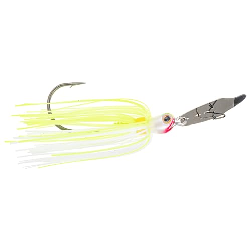 Strike King Thunder Cricket Fishing Lure, Vibrating Swim Jig, Silver Blade, 4/0 Jungle-Style Flipping Hook - color: Chartreuse White, size: 3/8 oz