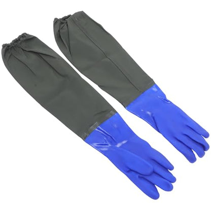 Uonlytech Waterproof Fishing Gloves with Extended Sleeve, Blue Elastic Cuff, Sturdy Outdoor Gardening and Pond Work Gloves, 2pcs Set for Daily Use and Aquarium Maintenance