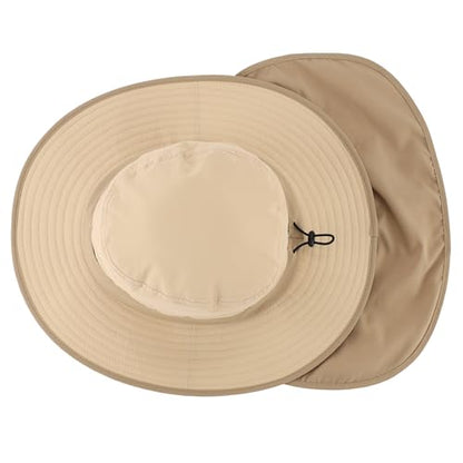 Connectyle Wide Brim Sun Hat for Men Women UPF 50+ Breathable Fishing Hat with Neck Flap Outdoor Hiking Safari Bucket Hats - color: Light Khaki