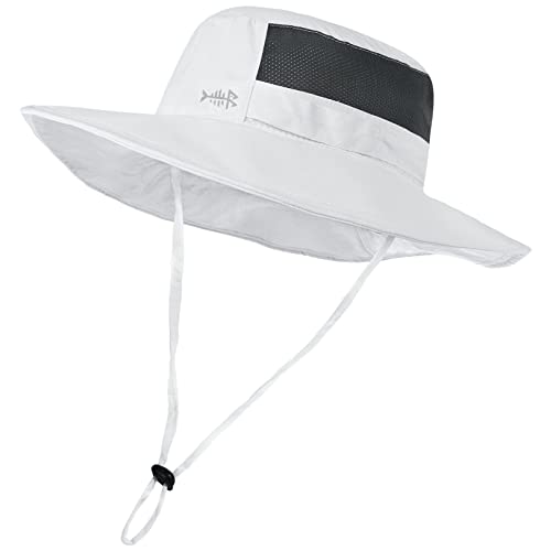 BASSDASH UPF 50+ Sun Fishing Hat Water Resistant with Detachable Neck Flap - color: White