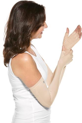 Coolibar Long Fingerless UV Sun Gloves - UPF 50+ Sun Protection - Perpetua - color: Beige, size: X-Small