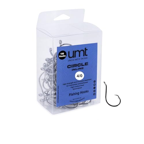 UMT - 100 Pack Inline Fishing Circle Hooks Sizes 4/0 6/0 8/0 Black Nickel High Carbon Steel Superior Terminal Tackle Saltwater and Freshwater - size: 4/0 - 100pcs