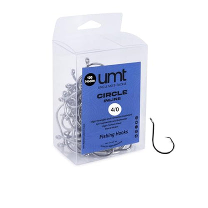 UMT - 100 Pack Inline Fishing Circle Hooks Sizes 4/0 6/0 8/0 Black Nickel High Carbon Steel Superior Terminal Tackle Saltwater and Freshwater - size: 4/0 - 100pcs