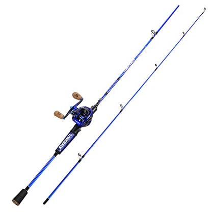 One Bass Fishing Rod and Reel Combo, IM7 Graphite 2 Pc Blank Baitcasting Combo, Spinning Rod with Super Polymer Handle - color: Blue- Casting- Left Handed, size: 6'6"-M-Fast