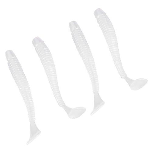 50PCS Fishing Lures Bass Worm Bait, 5cm Soft Plastic Fishing Lures T Tail Grub Worm Baits Fish Tackle Accessory - color: White