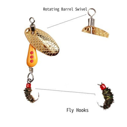 SHIAWASENA Fishing Spinners, 10pcs Trout Fishing Lures Kit, Inline Spinner Baits with Single Hooks &Treble Hooks & Fly Hooks, High-Reflective Flash Spoons for Trout, Salmon, Panfish, Bass, Pike - style: C#