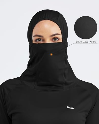 Willit Women's UPF 50+ Sun Protection Hoodie - Breathable Mesh Face Cover & Cooling Fishing Shirt with Pockets - color: Black, size: Medium
