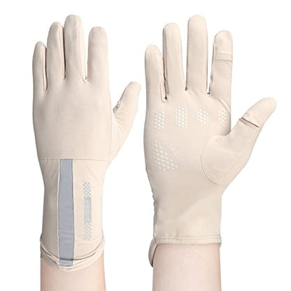 Mens Women Driving Gloves Summer UV Sun Protection Gloves Non-Slip Touchscreen Ice-Silk Sunblock Gloves for Cycling Riding - color: Extended Beige