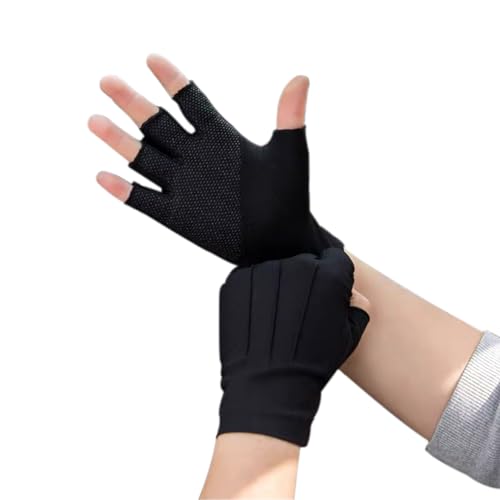 Men Summer Fingerless Gloves Lightweight Half Finger Sunblock Gloves for Outdoor Hiking Driving Cycling - color: Black