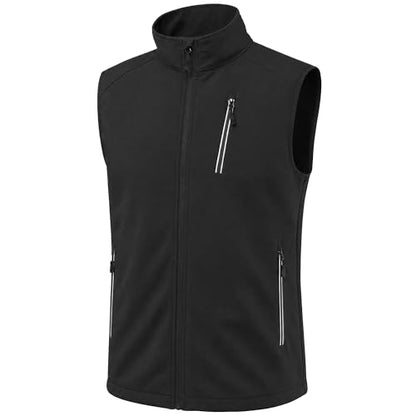Men's Lightweight Vest Golf Soft Shell Vests Travel Casual Sleeveless Jacket Windbreaker Hiking Outerwear - color: Black, size: Large