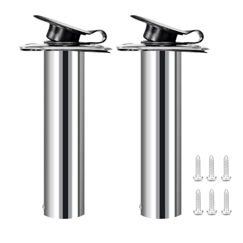 Hoffen 2Pcs Boat Stainless Steel Fishing Rod Holder Flush Mount 15/30/90 Degree with PVC Cap,Inner Tube and Gasket - style: 90 Degree