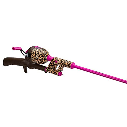 Kid Casters: Leopard Tangle-Free Fishing Combo|Spincast Reel & Practice Casting Plug | 34" Tangle-Free Combo|Inline Rod w/EZ Thread Line System (Pre-spooled w/a 6-lb Fishing line) 1.5" Fishing Bobber
