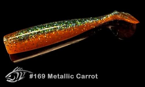 Lunker City Fishing Shaker 3.25" Swimbait Soft Plastic Bass Walleye Lure Saltwater Swimming Tail Action Pike Swim Bait, 7 Per Bag, Made in The USA - color: 169 Metallic Carrot