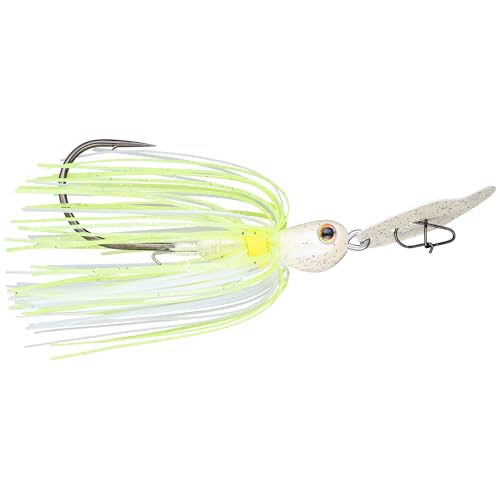 Strike King Thunder Cricket Fishing Lure, Vibrating Swim Jig, Silver Blade, 4/0 Jungle-Style Flipping Hook - color: Chartreuse Blue Glimmer, size: 1/2 oz