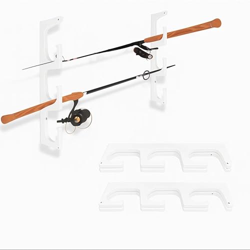 TRAPSKI Made in The USA Fishing Rod/Pole Holder Rack Organizers | Wall or Boat Mounting Fishing Rod Rack | Marine Grade HDPE Plastic | Pole Holder for up to 6 Rods | Stackable - 2 Pack - color: H3 White