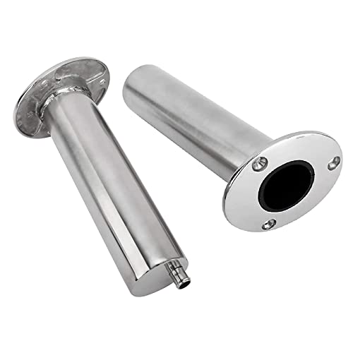 YaeMarine 4-Pack Heavy Duty Stainless Steel 316 Deluxe Rod Holders with Drain, Flush Mount Fishing Rod Pole Holders, 30 Degree /15 Degree/90 Degree - style: 15 Degree