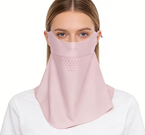 Summer Cool Ice Silk UV Sun Protection Face Mask for Women Men - Breathable Sunscreen Neck Masks Outdoor - color: Pink