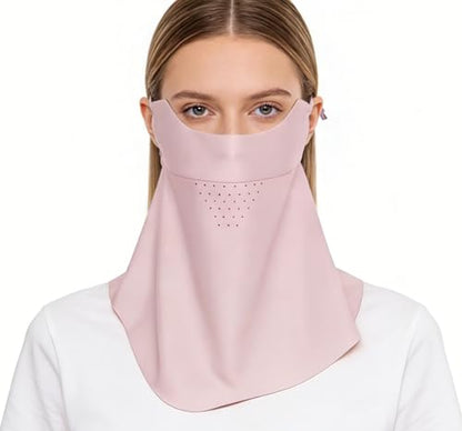Summer Cool Ice Silk UV Sun Protection Face Mask for Women Men - Breathable Sunscreen Neck Masks Outdoor - color: Pink