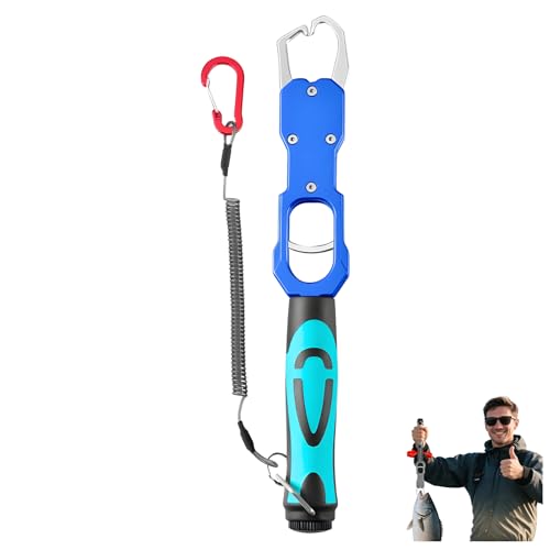 2-in-1 Fish Gripper with Scale, Aircraft-Grade Aluminum Alloy Heavy Duty Fish Lip Holder, MX 18KG Fishing Gripper with Scale, TPR Dual-Color Handle & Rotating Design – Ideal for Anglers (Blue) - color: Blue