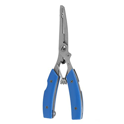 Fishing Pliers Multifunctional Stainless Steel Fishing Scissors with 2 Blades Braid Line Cutters Hook Remover - color: Blue