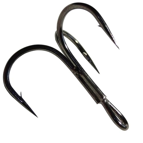 50pcs Black Fishing Treble Hooks Ultra-Sharp Treble Fishing Hooks | Round Bend Strong High Carbon Steel Barbed Fish Hook for Catfish Bass Trout Freshwater Saltwater Size: 1/0-6/0 - size: 5/0-50pcs