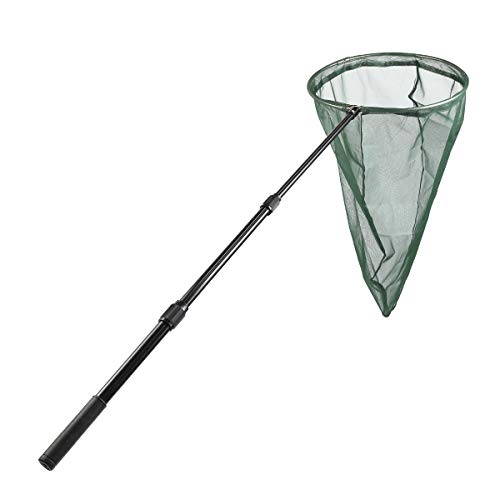 Professional Insect and Butterfly Net with 14" Stainless Ring, 26" Net Depth, Strong Aluminum Telescopic Handle Extends to 39", Muslin Banding at the Top