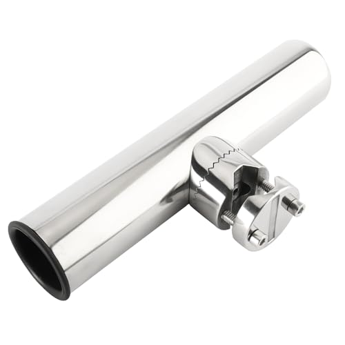 NovelBee 2pcs Stainless Steel Clamp on Fishing Rod Holders with Black Rubber Insert for Rails 7/8" to 1"