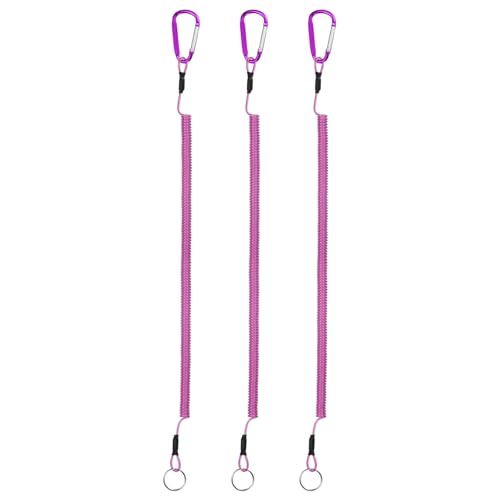 16.54IN Retractable Safety Coiled Lanyard [3PCS] - Steel Wire Fishing Rod Safety Lanyard Use for Pliers Boating - color: Purple