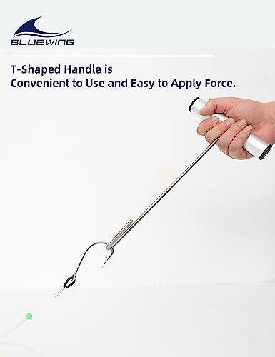 BLUEWING Fishing Hook Remover 12in/24in Stainless Steel Fish Dehooker Saltwater Push and Pull Dehooking Tool, Twist Resistance Design 1pc - color: Silver, size: 12", style: Single Curve Design