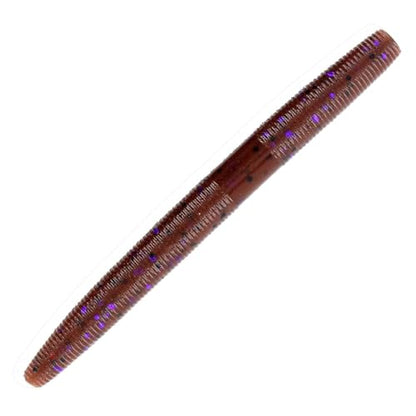 Reaction Tackle Wacky Worms, 5.5 Inch Salt Impregnated Soft Plastic Stick Bait Bass Fishing Lures for Finesse, Wacky, Neko, Texas and Carolina Rigs, 24 Pack - color: Cinnamon Purple Flake